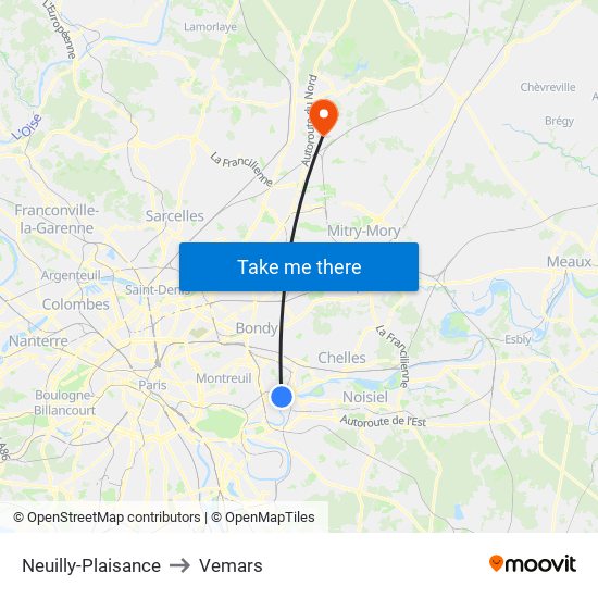 Neuilly-Plaisance to Vemars map