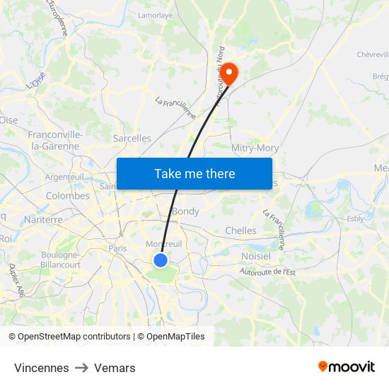Vincennes to Vemars map