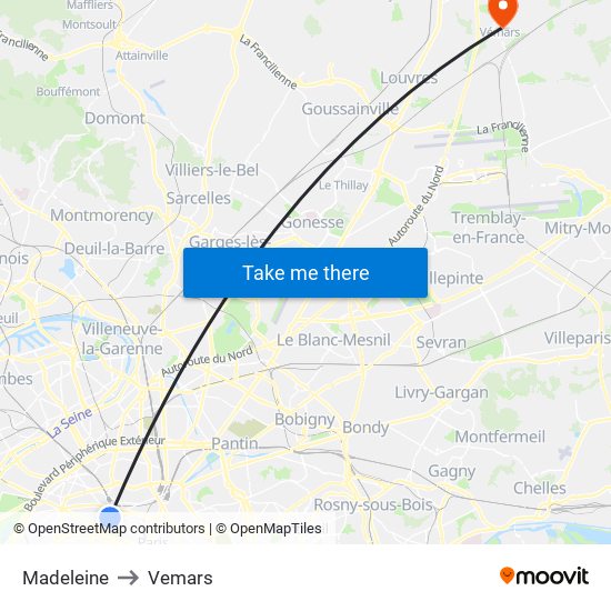 Madeleine to Vemars map