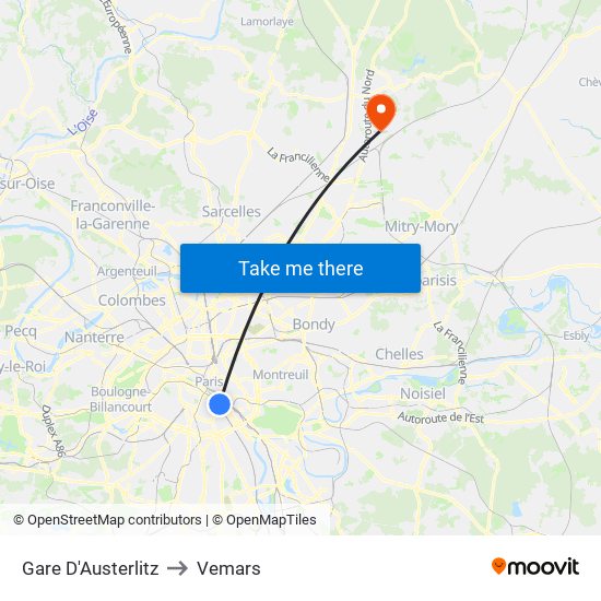 Gare D'Austerlitz to Vemars map