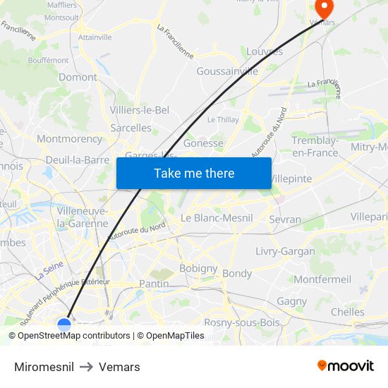 Miromesnil to Vemars map