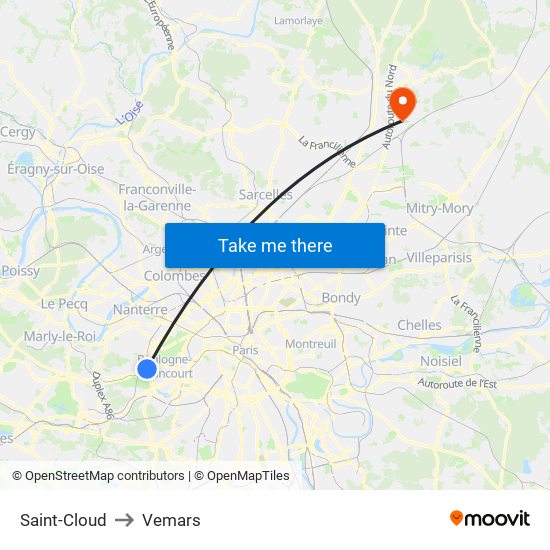 Saint-Cloud to Vemars map