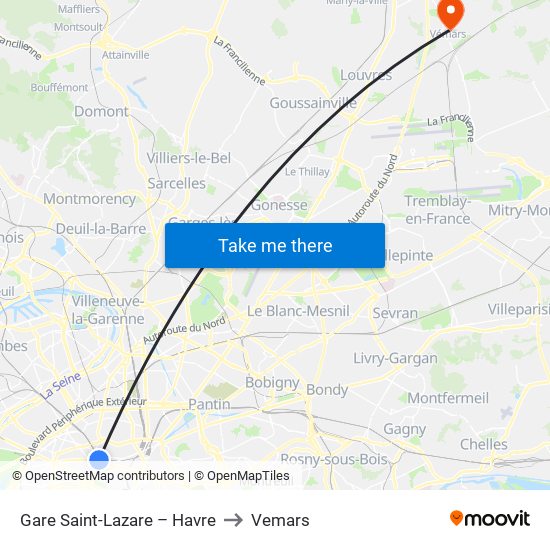 Gare Saint-Lazare – Havre to Vemars map