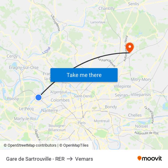 Gare de Sartrouville - RER to Vemars map