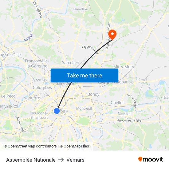 Assemblée Nationale to Vemars map