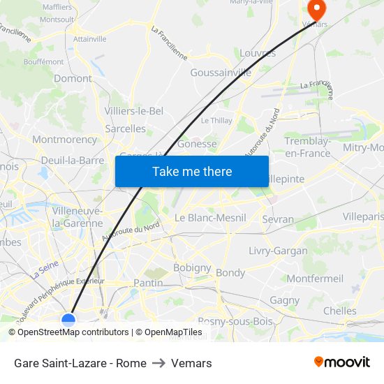 Gare Saint-Lazare - Rome to Vemars map