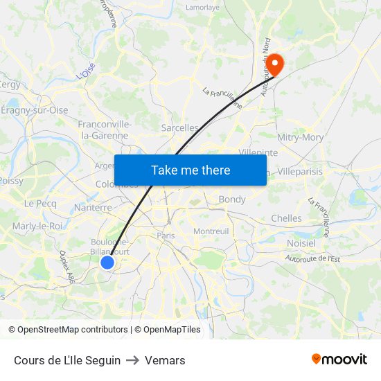 Cours de L'Ile Seguin to Vemars map
