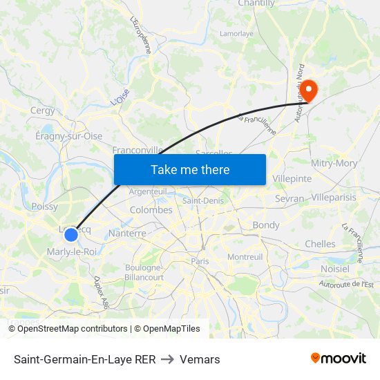 Saint-Germain-En-Laye RER to Vemars map