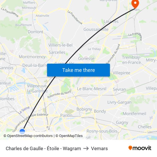 Charles de Gaulle - Étoile - Wagram to Vemars map