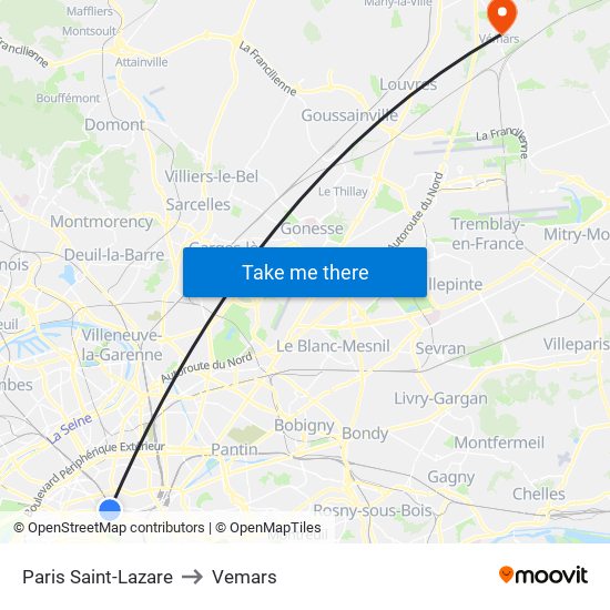 Paris Saint-Lazare to Vemars map