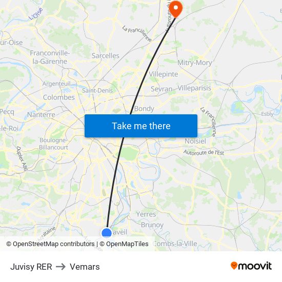 Juvisy RER to Vemars map