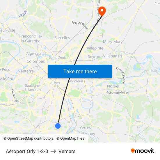 Aéroport Orly 1-2-3 to Vemars map