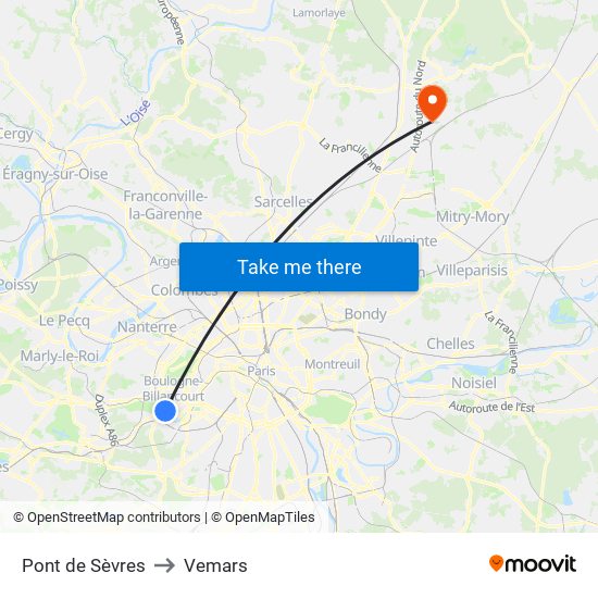 Pont de Sèvres to Vemars map