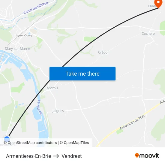 Armentieres-En-Brie to Vendrest map