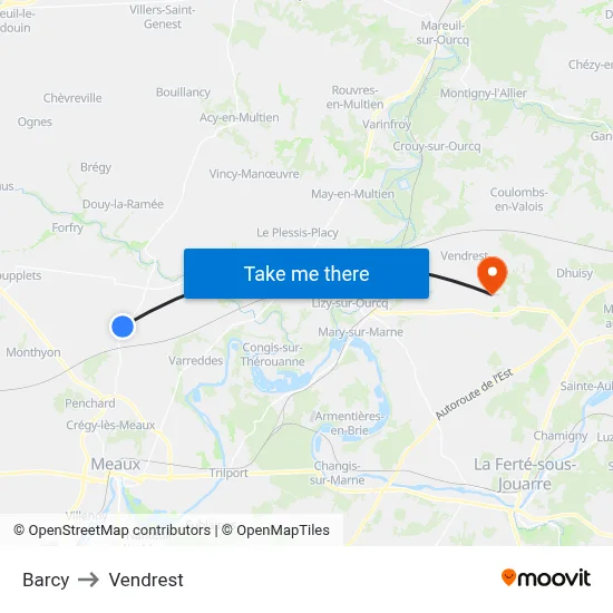Barcy to Vendrest map