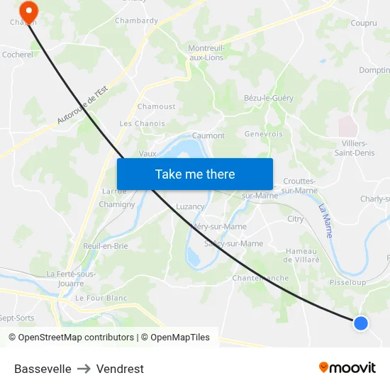 Bassevelle to Vendrest map