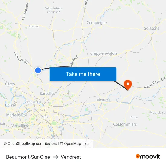 Beaumont-Sur-Oise to Vendrest map