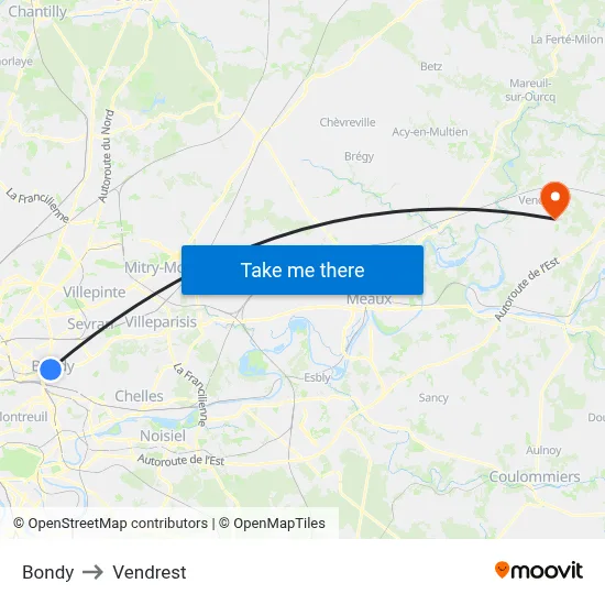 Bondy to Vendrest map