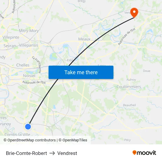 Brie-Comte-Robert to Vendrest map