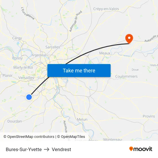 Bures-Sur-Yvette to Vendrest map