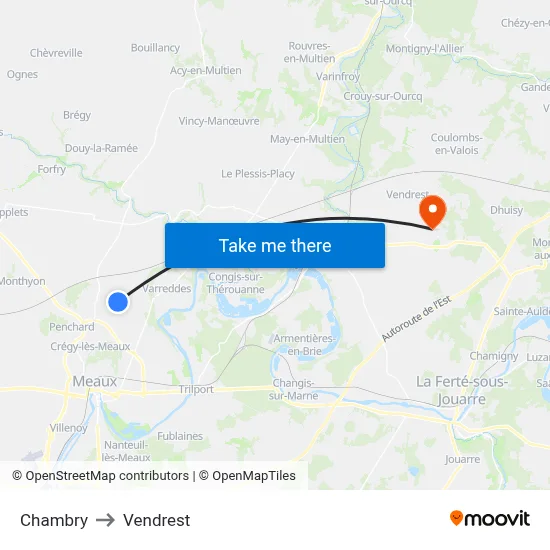 Chambry to Vendrest map