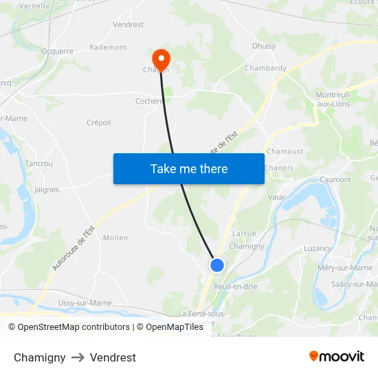 Chamigny to Vendrest map