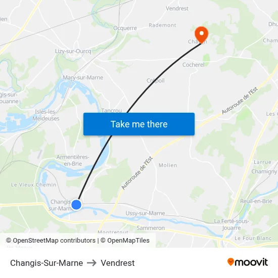 Changis-Sur-Marne to Vendrest map