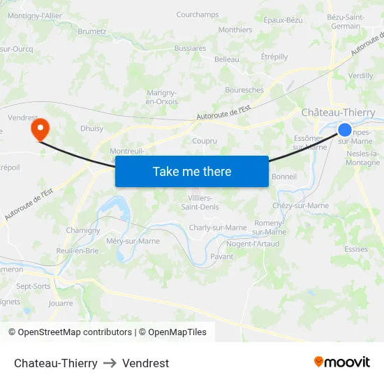 Chateau-Thierry to Vendrest map