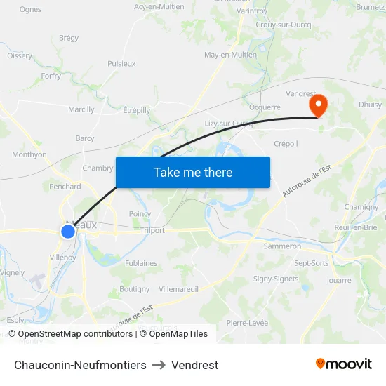 Chauconin-Neufmontiers to Vendrest map