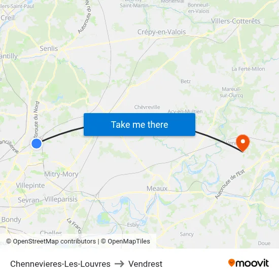 Chennevieres-Les-Louvres to Vendrest map