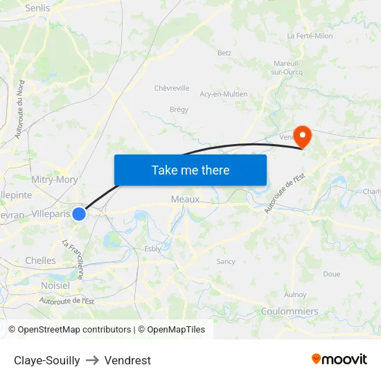 Claye-Souilly to Vendrest map