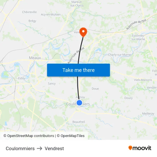 Coulommiers to Vendrest map