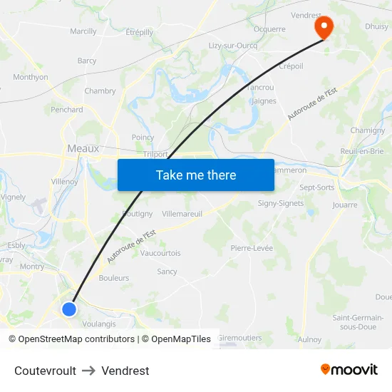 Coutevroult to Vendrest map
