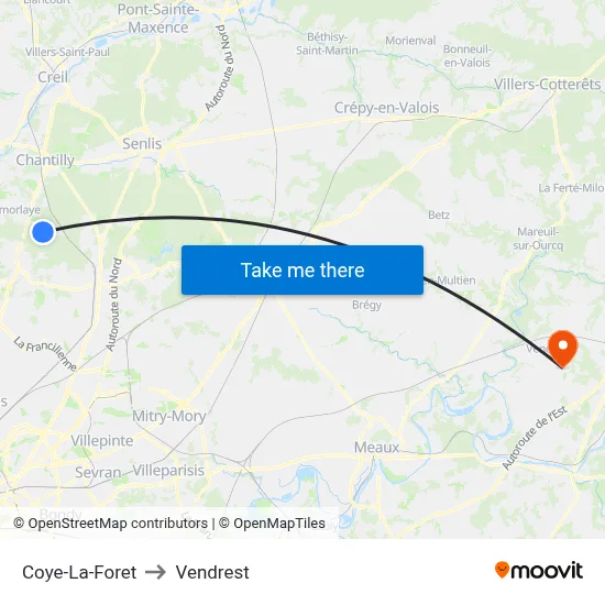 Coye-La-Foret to Vendrest map