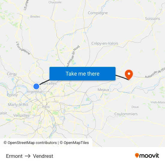 Ermont to Vendrest map