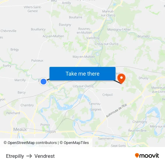 Etrepilly to Vendrest map