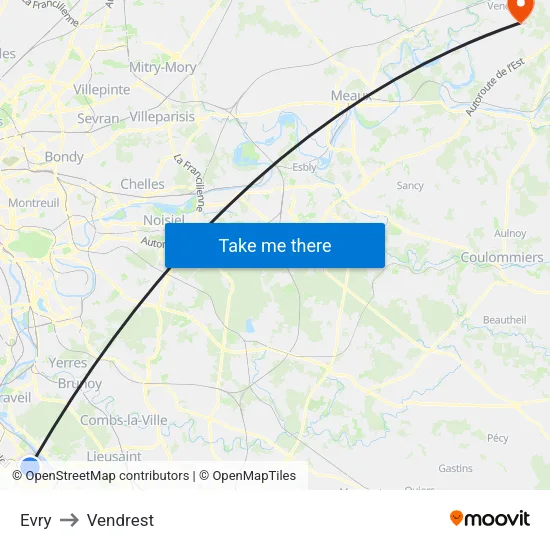 Evry to Vendrest map