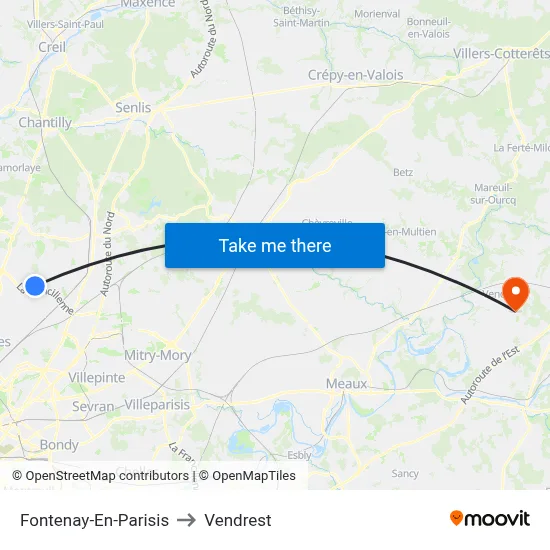 Fontenay-En-Parisis to Vendrest map
