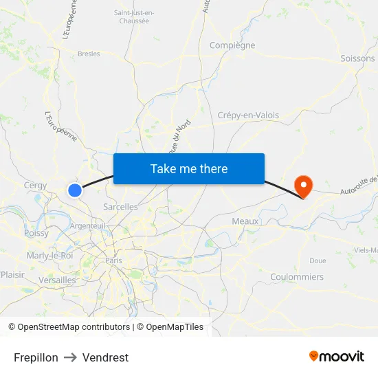 Frepillon to Vendrest map