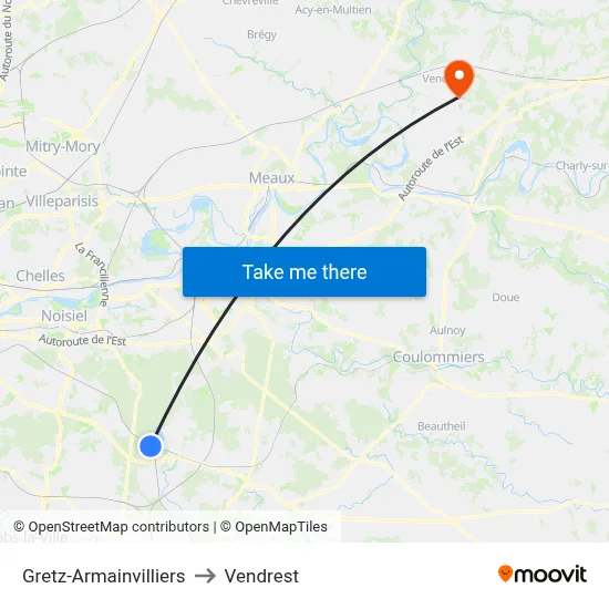 Gretz-Armainvilliers to Vendrest map