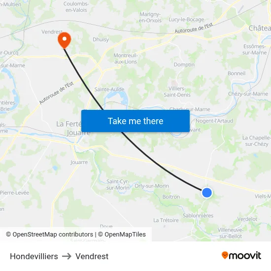 Hondevilliers to Vendrest map