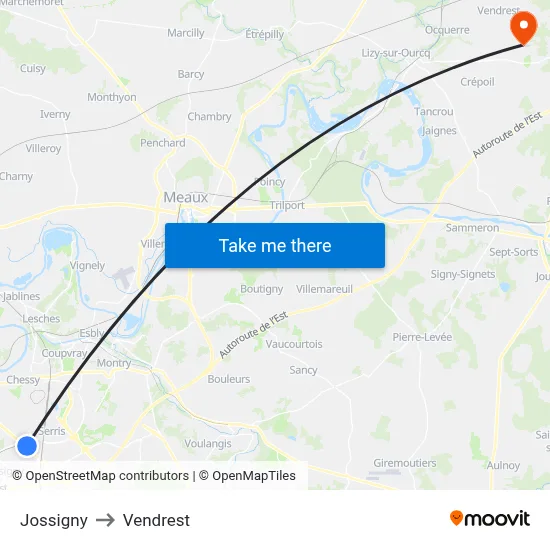 Jossigny to Vendrest map