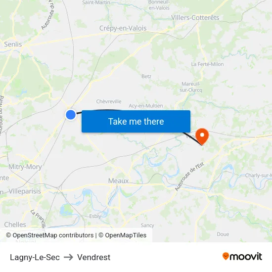 Lagny-Le-Sec to Vendrest map