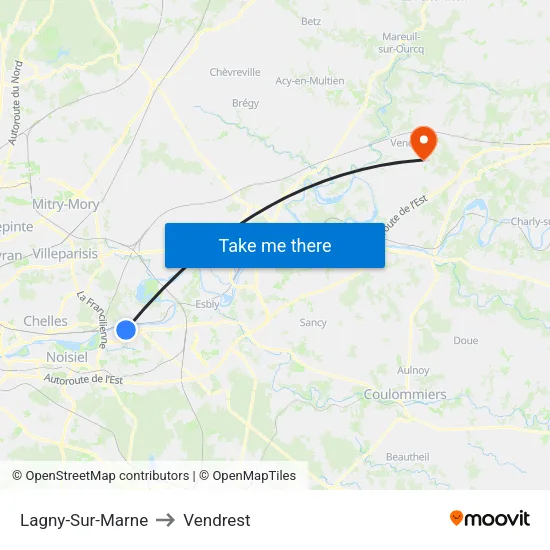 Lagny-Sur-Marne to Vendrest map