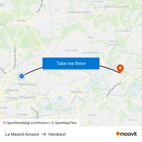 Le Mesnil-Amelot to Vendrest map
