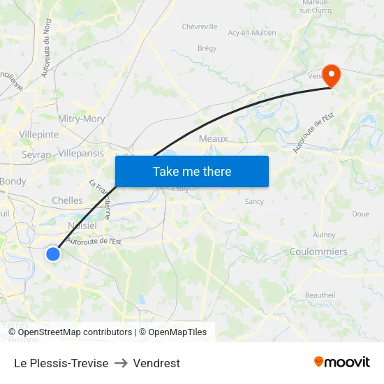 Le Plessis-Trevise to Vendrest map