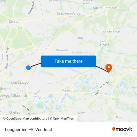 Longperrier to Vendrest map