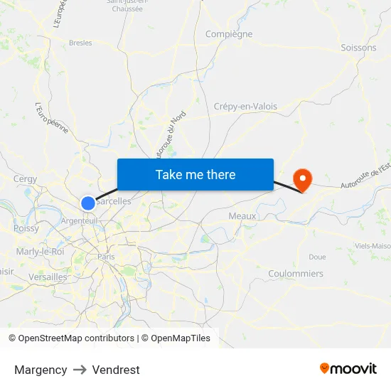 Margency to Vendrest map