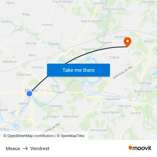Meaux to Vendrest map