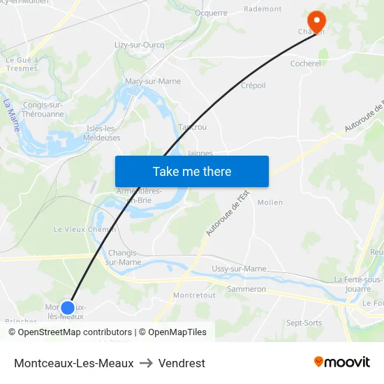 Montceaux-Les-Meaux to Vendrest map